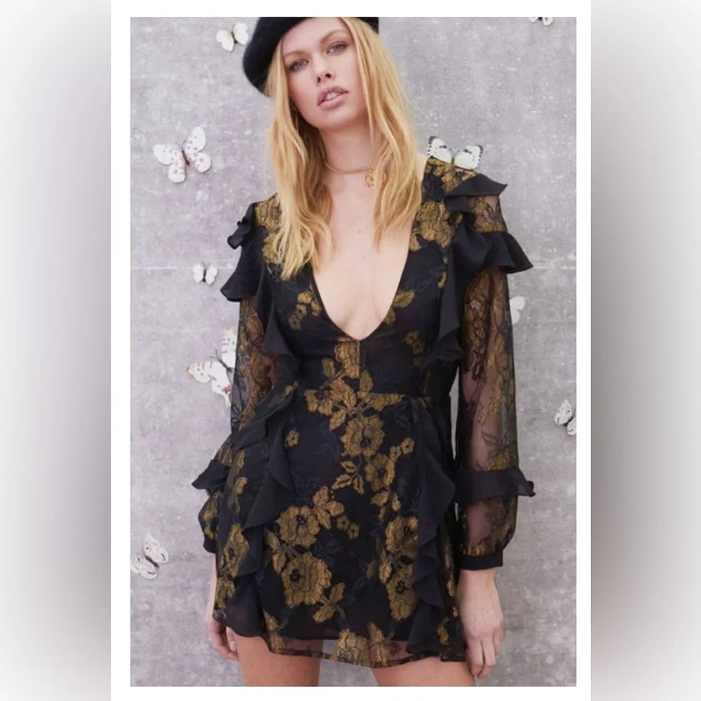 For Love & Lemons Bumble Long Sleeve Ruffle Dress NWT Size S - Picture 9 of 12